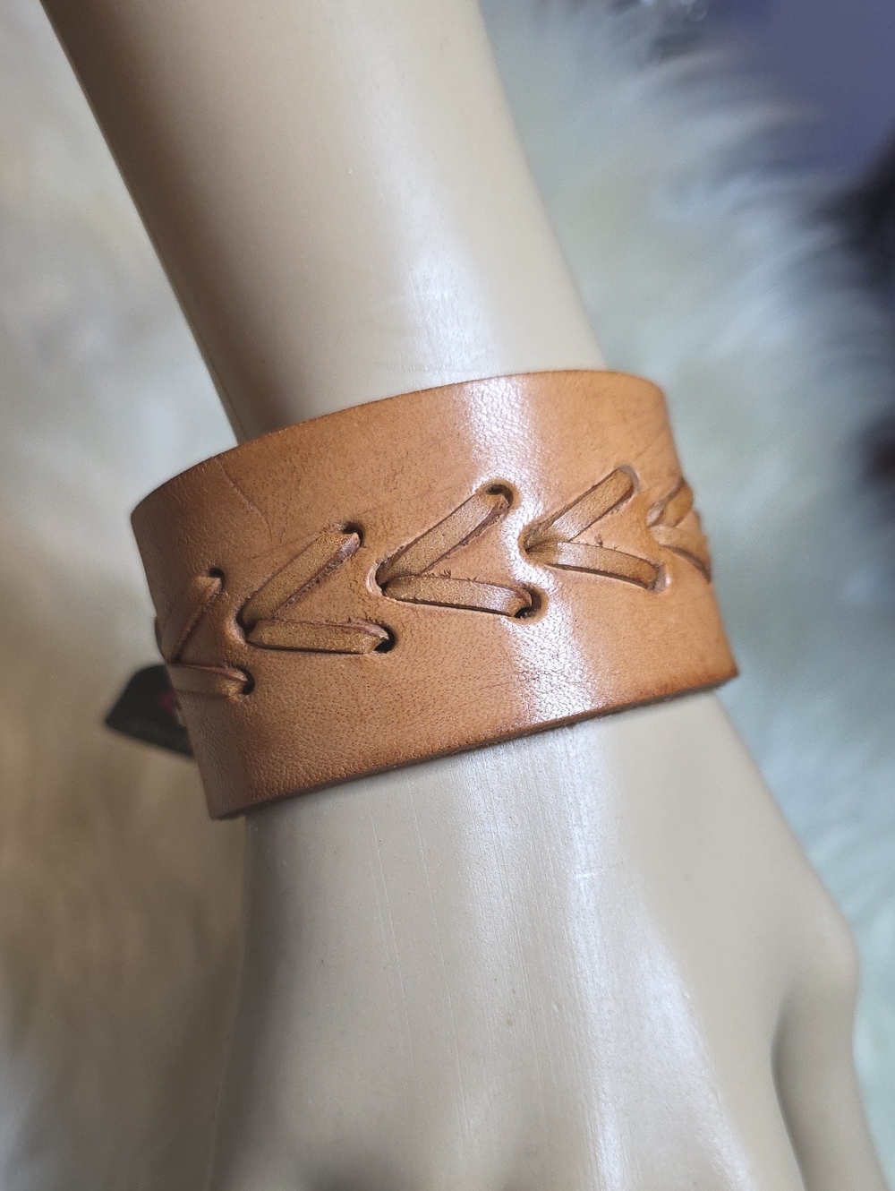 paparazzi Tan Arrow-Stitched Leather Cuff Bracelet